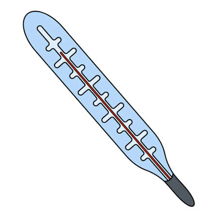 mercury thermometer. Device for measuring body temperature. color vector illustration. isolated background. The subject of health. cartoon style. glass thermometer. Aのイラスト素材
