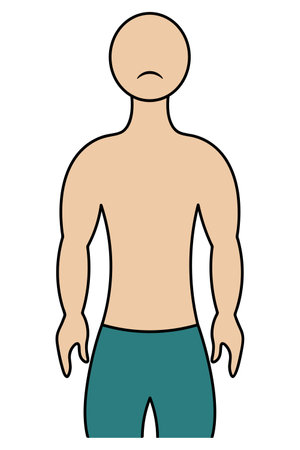 Muscular torso of a sad man. color vector illustration. Athletic body of an unknown person. isolated background. cartoon style. Idea for web designのイラスト素材