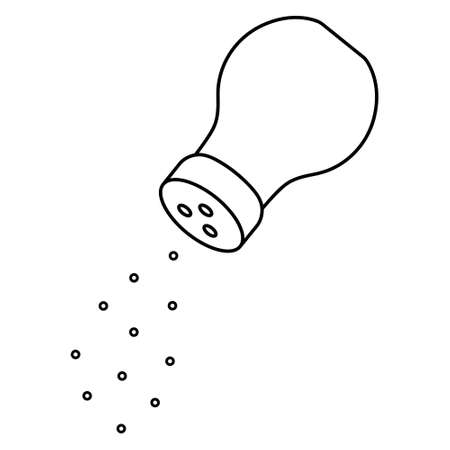 Salt in a salt shaker. sketch. Spice crystals pour out of the vial. vector illustration. Seasoning for cooked food. Outline on isolated background. Doodle style.のイラスト素材