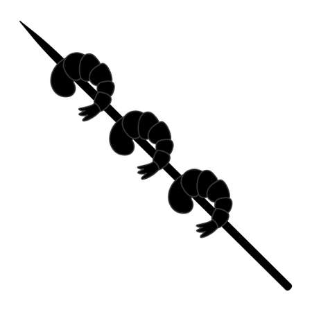 Shrimps on a skewer. silhouette. Seafood for grilling. vector illustration. Shrimp tail. Outline on isolated background. Idea for web design.のイラスト素材