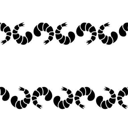 shrimp. silhouette. Seamless horizontal border. Repeating vector pattern. seafood. Shrimp tail. Isolated colorful background. Endless ornament. flat style.のイラスト素材