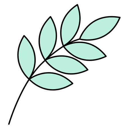 Twig with leaves. green plant. Leaves on the stem. color vector illustration. cartoon style. isolated background. Idea for web design.のイラスト素材