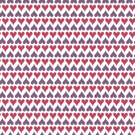 Seamless background of hearts. Purple and red symbols of love. Repeating vector pattern. Endless romantic ornament. Isolated colorful background.のイラスト素材