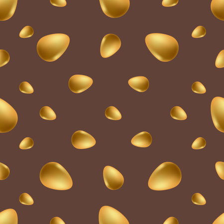 Easter egg. golden chicken egg. Repeating vector pattern. Isolated brown background. flat style. Seamless holiday decoration. Easter background from eggs. Happy Easter.のイラスト素材