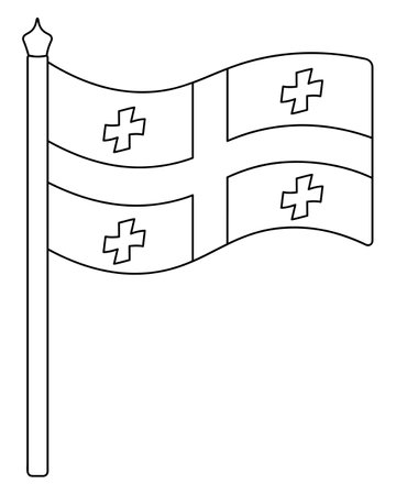 Flag of Georgia. sketch. vector illustration. Coloring book. The fabric canvas is decorated with five crosses. The national symbol of the state develops in the wind.のイラスト素材