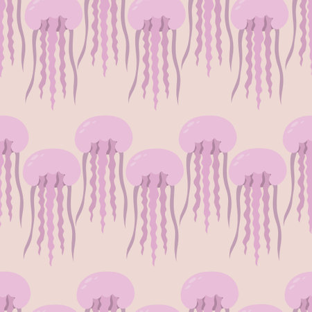 pink jellyfish. Eared Aurelia. Seamless vector pattern. Endless ornament of marine invertebrates...