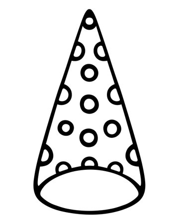 Festive hat with polka dots. sketch. vector illustration. Hat in the shape of a cone with a pattern of circles. Doodle style. Coloring book for children. Mark an event.のイラスト素材