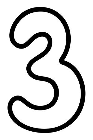 Troica. Number three with rounded corners. Arabic number symbol. sketch. vector illustration. Doodle style. Coloring book for children. Outlines on an isolated background.のイラスト素材