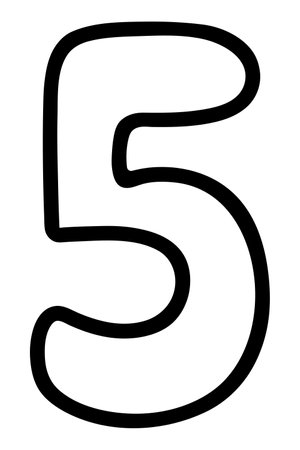Five. Number five with rounded corners. Arabic number symbol. Sketch. Vector illustration. Doodle style. Coloring book for children. Outlines on an isolated background.のイラスト素材