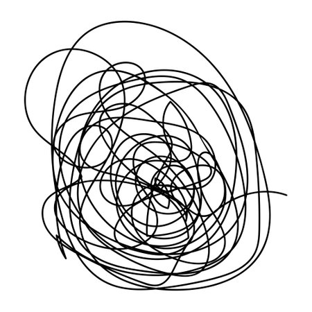 Doodle in the shape of an ellipse. Unraveling ball of thread. sketch. Black and white vector...