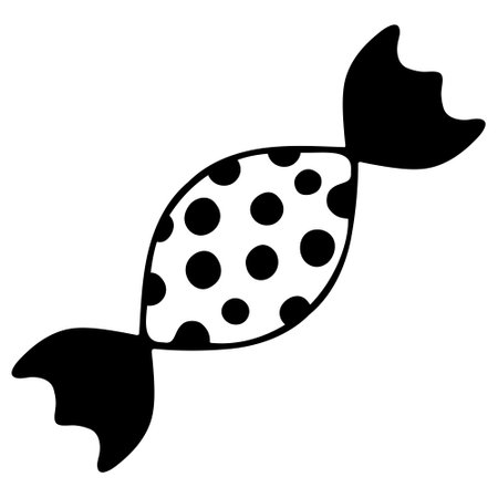 Candy. silhouette. Caramel wrapped with black polka dots. vector illustration. Outline on isolated background. Delicious lollipop. Idea for web design.のイラスト素材