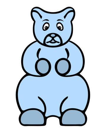 Blue gummy bear. A sweet jelly treat in the shape of an animal. Color vector illustration. isolated background. cartoon style. Delicious dessert for kids. Idea for web design.のイラスト素材