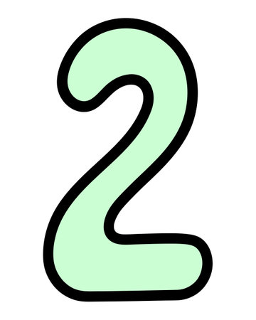 Deuce. Green number two with rounded corners. Arabic number symbol. Color vector illustration. Cartoon style. Isolated background. Idea for web design.のイラスト素材
