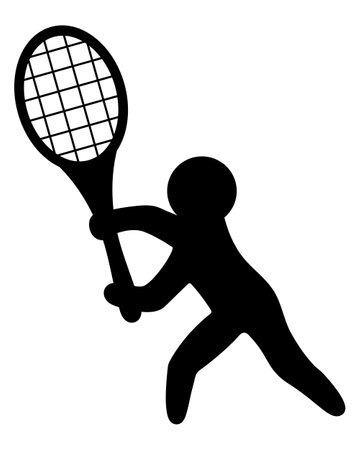 Tennis. The player hits the ball with a racket. Silhouette. Vector icon. A man plays a sports game. Outline on isolated background. Idea for web design.のイラスト素材