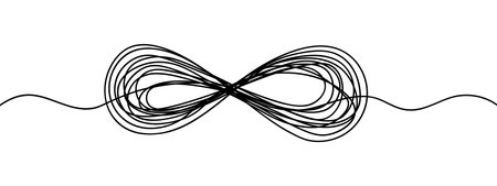 Infinity sign made from doodles. Sketch. Hand drawn tangled symbol. Wavy threads along the edges of an abstract shape. Vector illustration. Doodle style.のイラスト素材