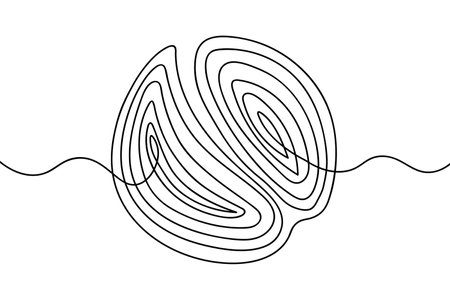 Brain from doodles. Two hemispheres. Sketch. A labyrinth of convolutions with a beginning and an end. Vector illustration. A hand-drawn object with two frontal lobes.のイラスト素材