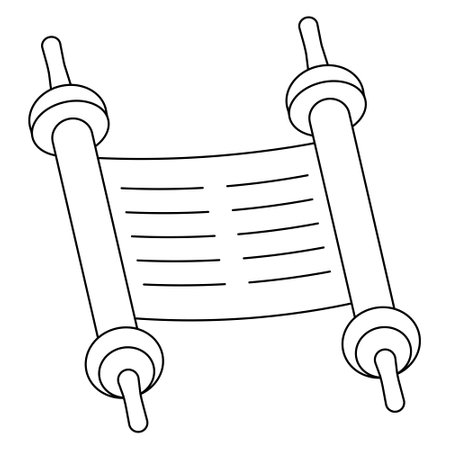 Torah scroll. Sketch. Handwritten parchment scroll with Jewish teachings. Vector illustration. Outline on isolated background. Holy Scripture for reading in the Synagogue. Coloringのイラスト素材