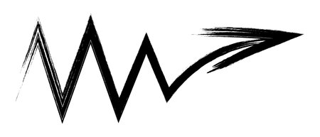 Arrow. Sketch. The black zigzag arrow points to the right. Hand drawn sign. Vector illustration. Directional signs made from brush strokes. Outline on isolated white background.のイラスト素材