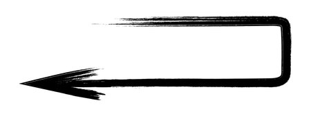 Arrow. Sketch. A black arrow in the shape of an elongated rectangle, the pointer moves to the left. Hand drawn sign. Vector illustration. Directional signs made from brush strokes.のイラスト素材