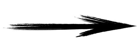 Arrow. Sketch. The long black arrow is pointing to the right. Hand drawn sign. Vector illustration. Directional signs made from brush strokes. Outline on isolated white background.のイラスト素材