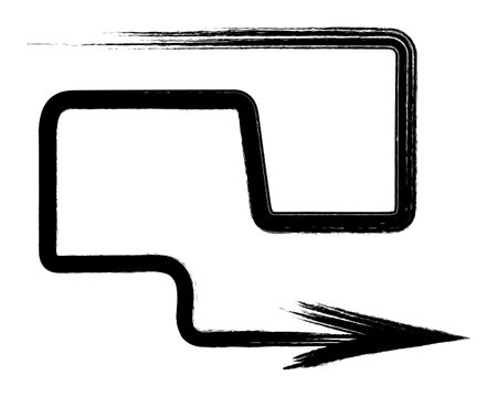 Curly arrow. Sketch. The direction sign is curved, pointing down and to the right. Hand drawn sign. Vector illustration. Direction indicator made from brush strokes.のイラスト素材