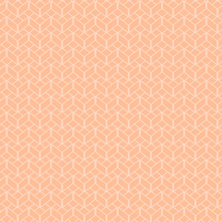 Geometric abstract background. Pyramid white wall made of 3D figures. Repeating vector pattern. Isolated background in peach fluff style. Doodle style. Endless pattern of squareのイラスト素材