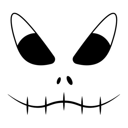 Angry facial expression. The mouth is sewn shut. Mask. Sketch. Vector illustration. Outline on isolated white background. Doodle style.のイラスト素材