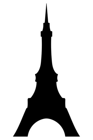 Eiffel Tower. Silhouette. Famous landmark of Paris. Vector illustration. Outline on isolated background. Metal construction with spire on the end. Idea for web design.のイラスト素材