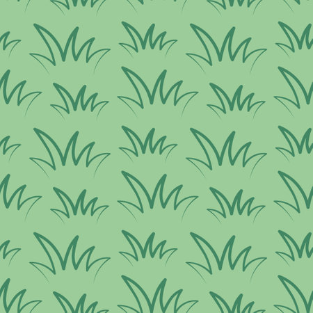 Green grass. Bushes. Seamless vector pattern. Isolated green background. Endless summer ornament from vegetation for lawn. Doodle style. Idea for web design, wallpaper.のイラスト素材