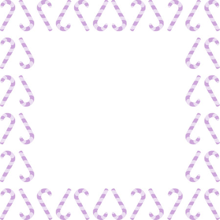 Candy cane. Square frame of striped purple and white lollipops. Place for text. Color vector illustration. Isolated colorless background. Flat style.のイラスト素材