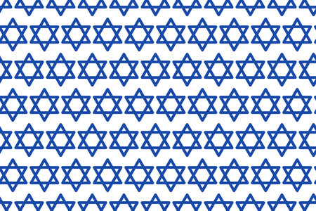 Star of David. Seamless vector pattern. Repeating pattern of blue six-pointed stars. Isolated colorless background. The symbol depicted on the Israeli flag. Idea for web design.のイラスト素材