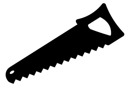 Garden saw. Silhouette. Black hacksaw with a zigzag blade with a handle. Vector illustration. Isolated white background. Idea for web design.のイラスト素材