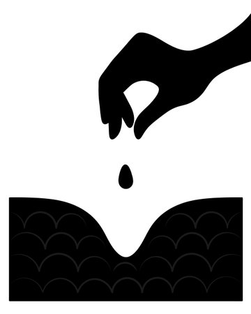 Grain planting diagram. Hand throws a seed into a hole dug in dug soil. Silhouette. Vector illustration. Isolated white background. Idea for web design.のイラスト素材