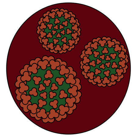 Three chikungunya viruses in a round cell. Round red-green togovirus transmitted by the bite of a...