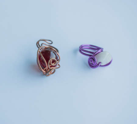 Unique handmade jewelry made of copper wire and colourful stones. Taken in the Golden City of Pforzheim, Germanyの写真素材
