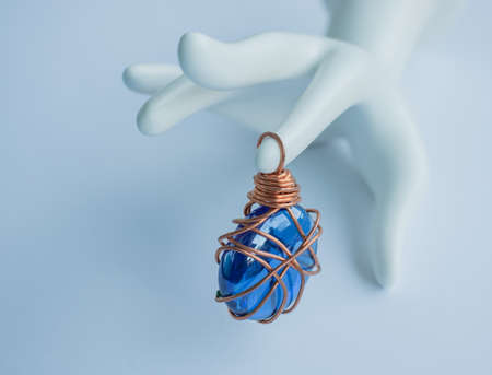 Unique handmade jewelry made of copper wire and colourful stones. Taken in the Golden City of Pforzheim, Germanyの写真素材