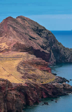 Steep cliffs in Madeira and the Atlantic Ocean