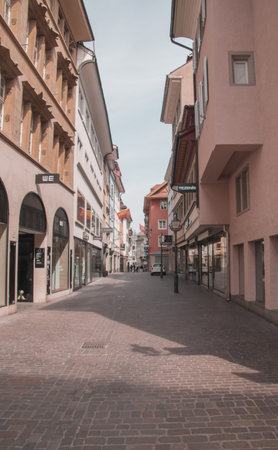 Empty streets. Closed stores. Missing tourists. Taken in Lucerne / Switzerland, March 27. 2020のeditorial素材