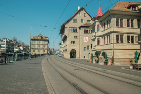 Empty streets. Closed stores. Missing tourists. Taken in Zurich/Switzerland, April 2. 2020のeditorial素材