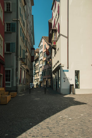 Empty streets. Closed stores. Missing tourists. Taken in Zurich/Switzerland, April 2. 2020のeditorial素材