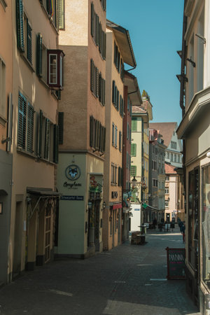 Empty streets. Closed stores. Missing tourists. Taken in Zurich/Switzerland, April 2. 2020のeditorial素材