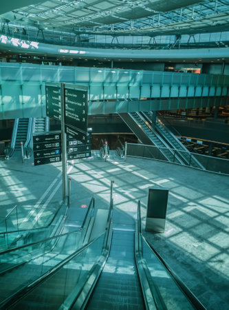 Zurich Airport with closed stores and without passengers. Taken in Zurich/Switzerland, April 16....