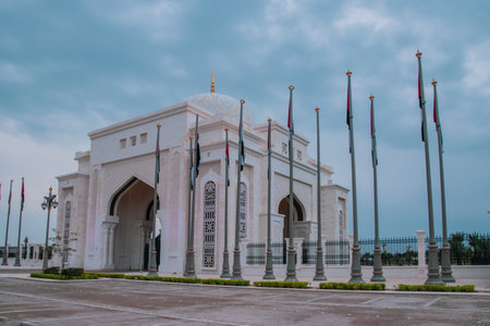 A new, monumental sight in Abu Dhabi, now open to the public, showing the wonders of the Arabic exterior architecture. Qasr Al Watan, Presidential Palace. Abu Dhabi / UAE, November 10.2019のeditorial素材