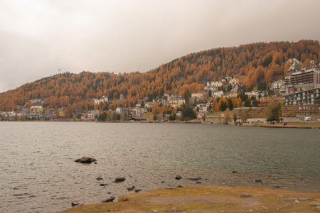 Beautiful swiss autumn landscape. Taken in St. Moritz, Switzerland, October 31. 2021のeditorial素材