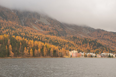 Beautiful swiss autumn landscape. Taken in St. Moritz, Switzerland, October 31. 2021のeditorial素材