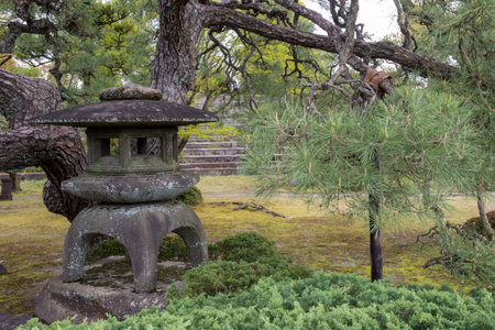 Toro are traditional stone lanterns found in Japanese Shinto shrines, symbolizing light and spiritual guidance, often placed along pathways or near sacred areas.の写真素材