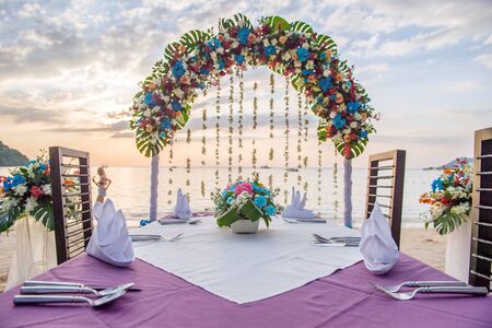 Wedding table on beachの写真素材
