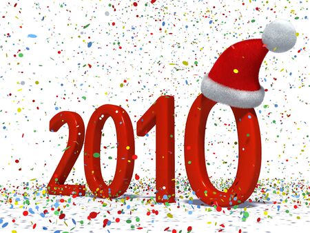 New year 2010 date with Santa's hat and colourful confettiの写真素材