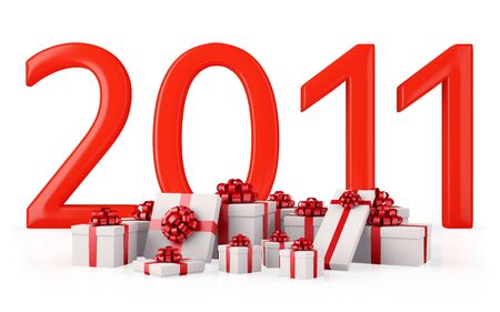 Group of gifts with 2011 number isolated on whiteの写真素材