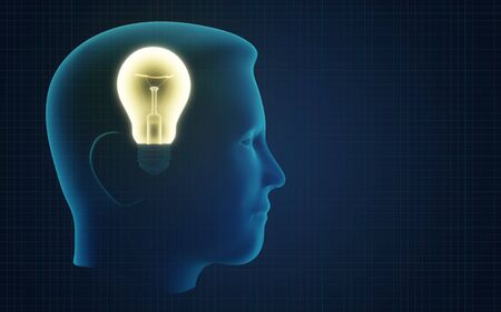 Conceptual illustration of idea like light bulb in human head